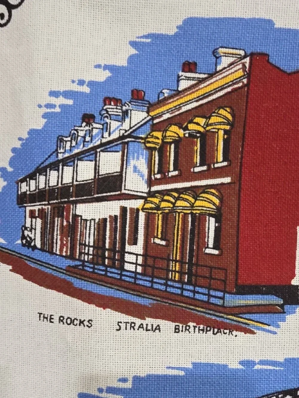 Sydney Australia Blue White Illustrated Cotton Kitchen Tea Towel